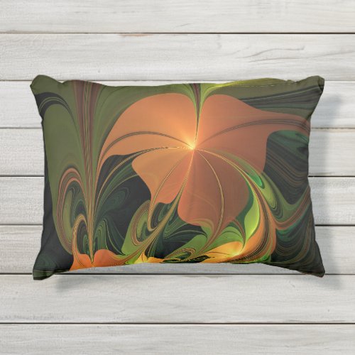 Fantasy Plant Abstract Green Rust Brown Fractal Outdoor Pillow