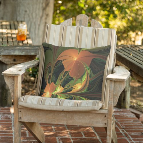 Fantasy Plant Abstract Green Rust Brown Fractal Outdoor Pillow