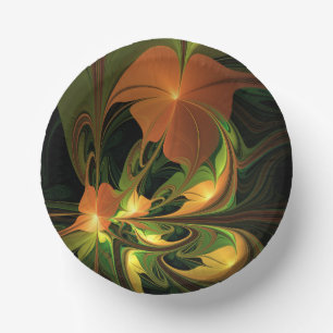 Fantasy Plant Abstract Green Rust Brown Fractal Paper Bowls