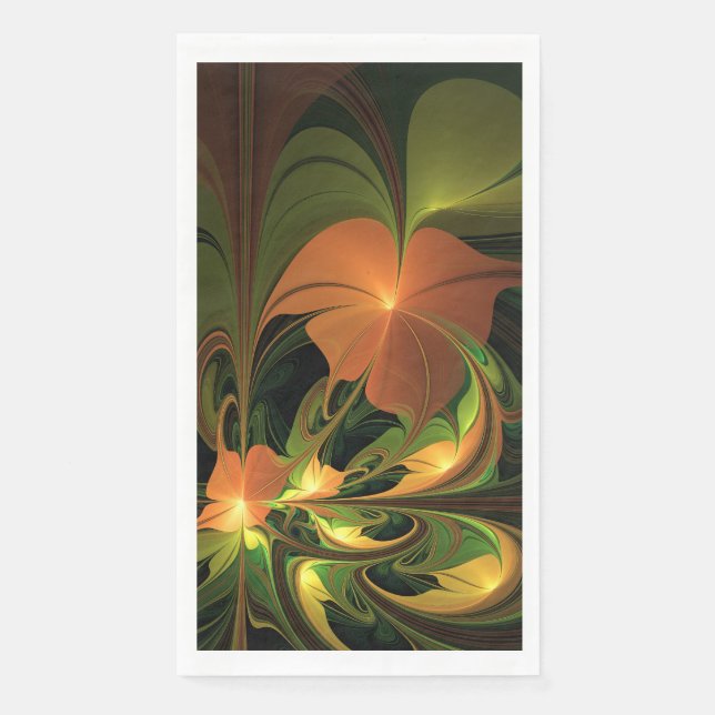 Fantasy Plant Abstract Green Rust Brown Fractal Paper Guest Towels (Front)