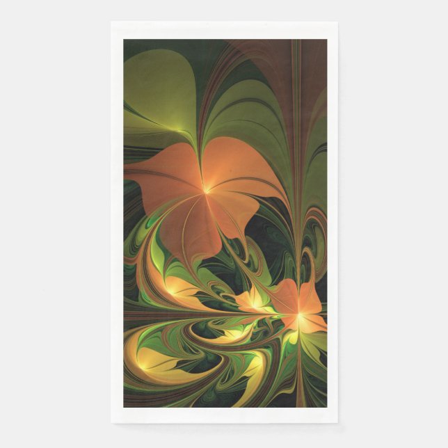 Fantasy Plant Abstract Green Rust Brown Fractal Paper Guest Towels (Front)