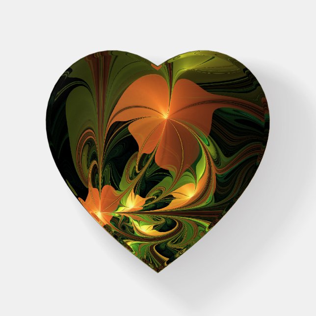 Fantasy Plant Abstract Green Rust Brown Fractal Paperweight (Front)