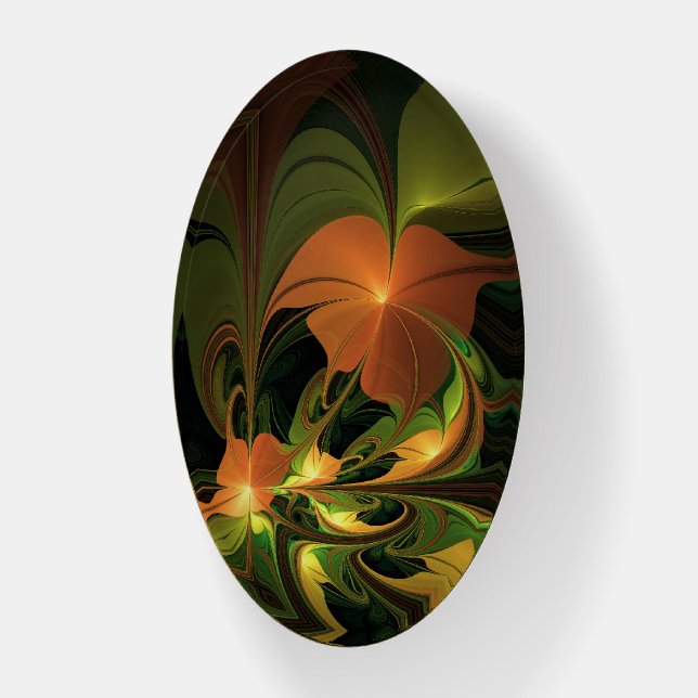 Fantasy Plant Abstract Green Rust Brown Fractal Paperweight (Vertical)