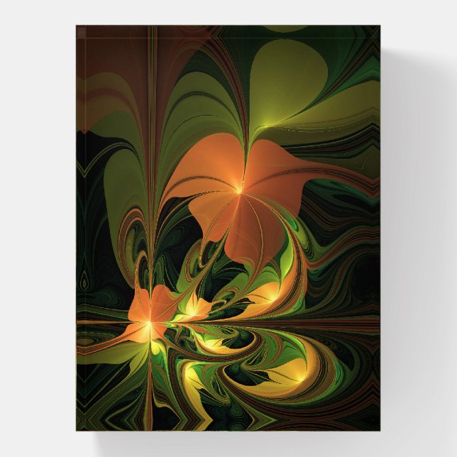 Fantasy Plant Abstract Green Rust Brown Fractal Paperweight (Vertical)