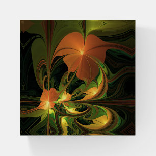 Fantasy Plant Abstract Green Rust Brown Fractal Paperweight