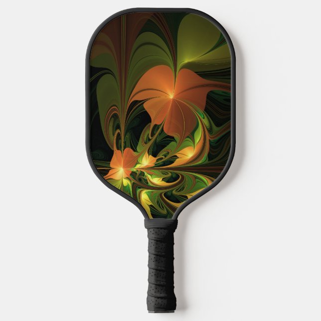 Fantasy Plant Abstract Green Rust Brown Fractal Pickleball Paddle (Front)