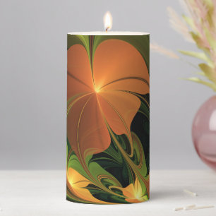 Fantasy Plant Abstract Green Rust Brown Fractal Pillar Candle