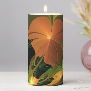 Fantasy Plant Abstract Green Rust Brown Fractal Pillar Candle