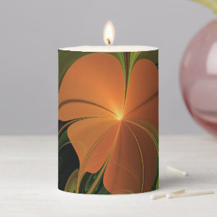 Fantasy Plant Abstract Green Rust Brown Fractal Pillar Candle