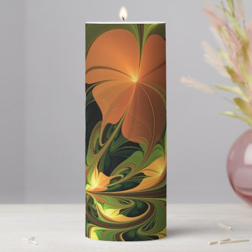 Fantasy Plant Abstract Green Rust Brown Fractal Pillar Candle