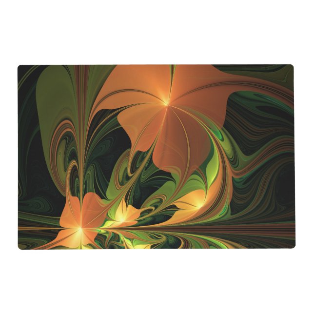 Fantasy Plant Abstract Green Rust Brown Fractal Placemat (Front)