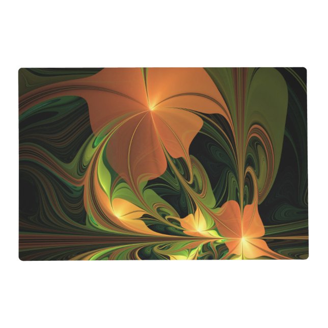 Fantasy Plant Abstract Green Rust Brown Fractal Placemat (Front)