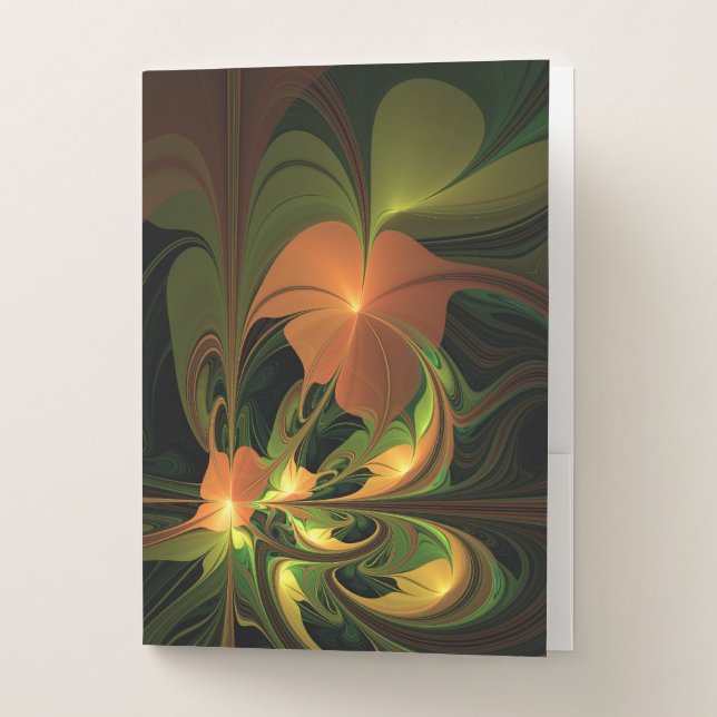 Fantasy Plant Abstract Green Rust Brown Fractal Pocket Folder (Front)