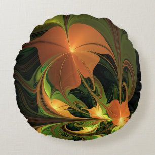Fantasy Plant Abstract Green Rust Brown Fractal Round Pillow