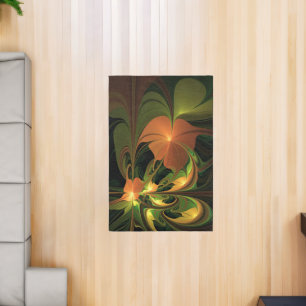 Fantasy Plant Abstract Green Rust Brown Fractal Rug