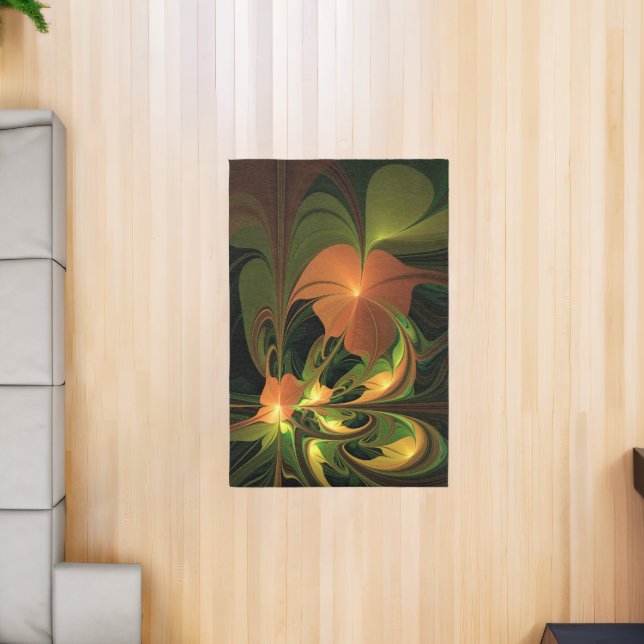Fantasy Plant Abstract Green Rust Brown Fractal Rug (Insitu (Indoor 2))