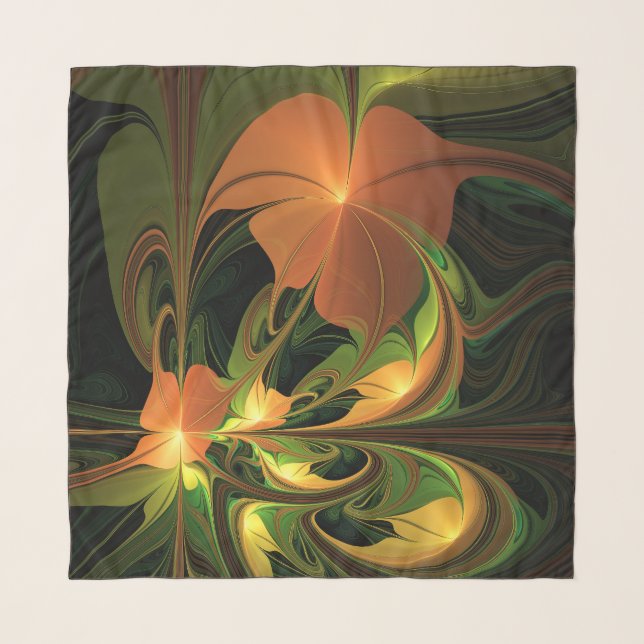 Fantasy Plant Abstract Green Rust Brown Fractal Scarf (Front)