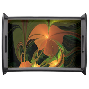 Fantasy Plant Abstract Green Rust Brown Fractal Serving Tray