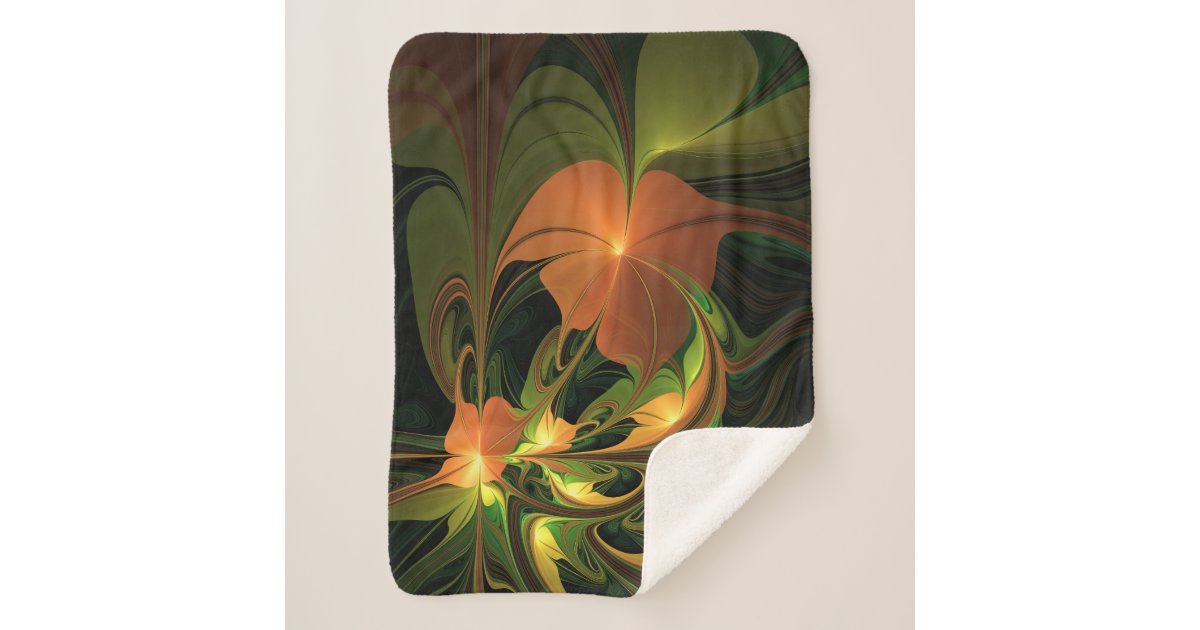 Fantasy Plant Abstract Green Rust Brown Fractal Sherpa Blanket | Zazzle