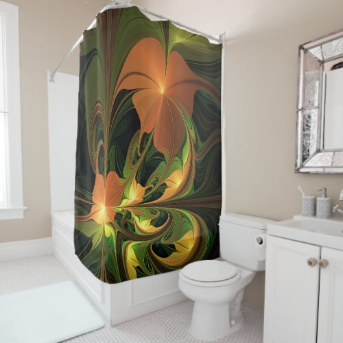 Fantasy Plant Abstract Green Rust Brown Fractal Shower Curtain