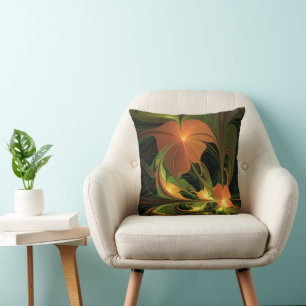 Fantasy Plant Abstract Green Rust Brown Fractal Throw Pillow