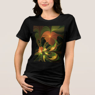 Fantasy Plant Abstract Green Rust Brown Fractal Tri-Blend Shirt
