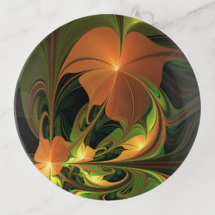 Fantasy Plant Abstract Green Rust Brown Fractal Trinket Tray