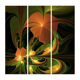 Fantasy Plant Abstract Green Rust Brown Fractal Triptych