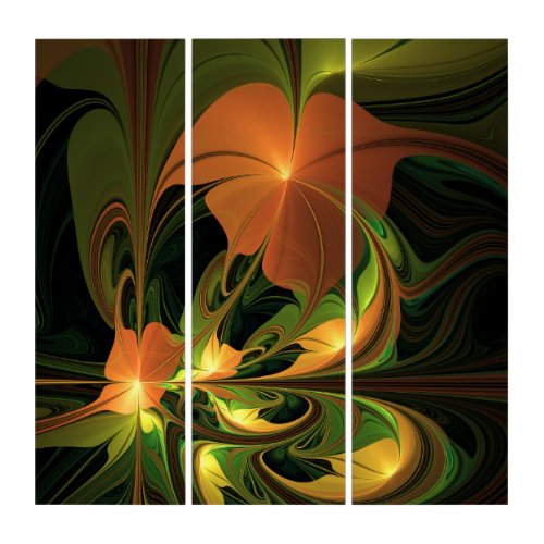 Fantasy Plant Abstract Green Rust Brown Fractal Triptych