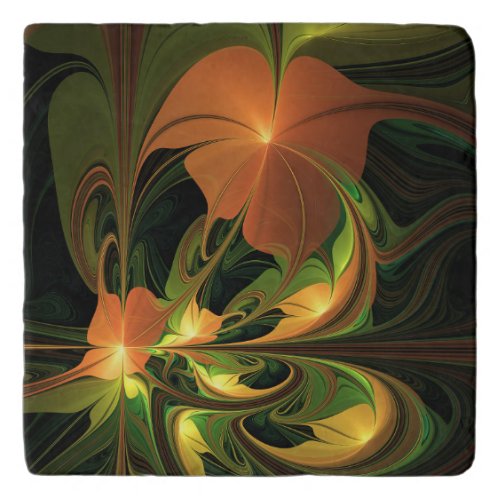 Fantasy Plant Abstract Green Rust Brown Fractal Trivet