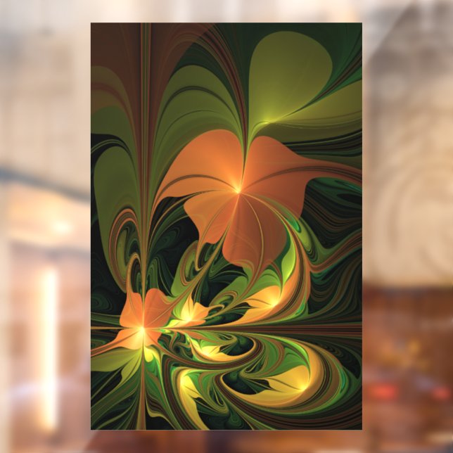 Fantasy Plant Abstract Green Rust Brown Fractal Window Cling (Sheet 2)