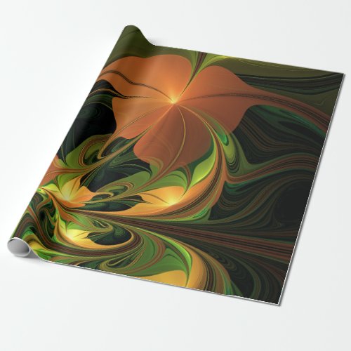 Fantasy Plant Abstract Green Rust Brown Fractal Wrapping Paper