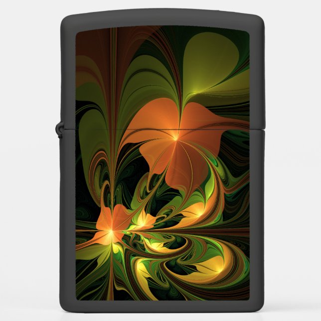 Fantasy Plant Abstract Green Rust Brown Fractal Zippo Lighter (Front)