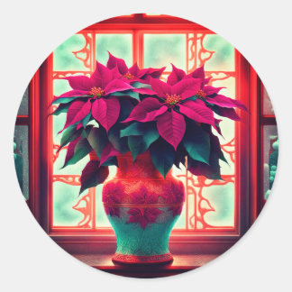 Fantasy Poinsettias Classic Round Sticker