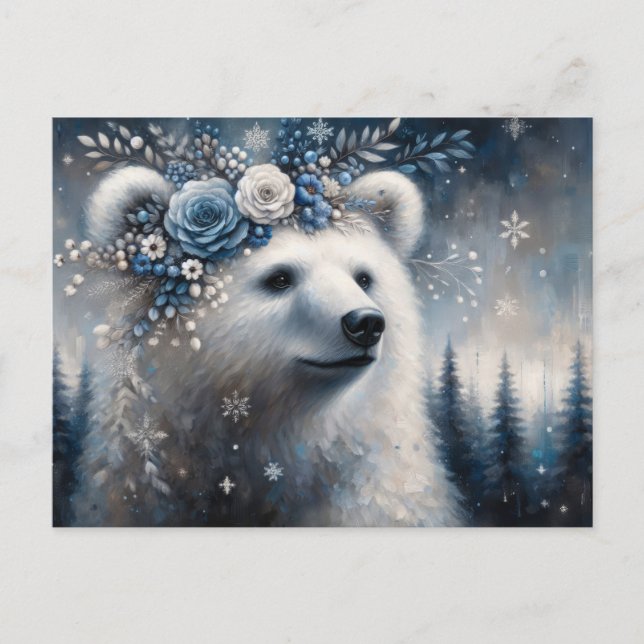 Fantasy Polar Bear Winter Wonderland Postcard (Front)