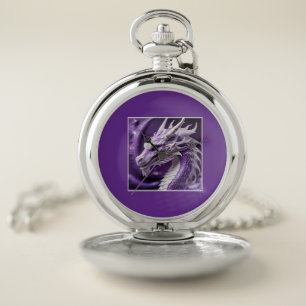 Fantasy Portrait Of A Purple & White Dragon Pocket Watch