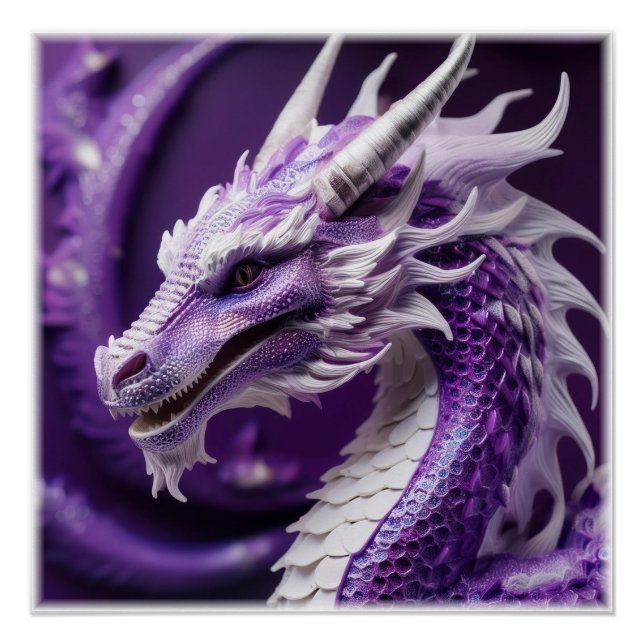 Fantasy Portrait Of A Purple & White Dragon Poster (Front)