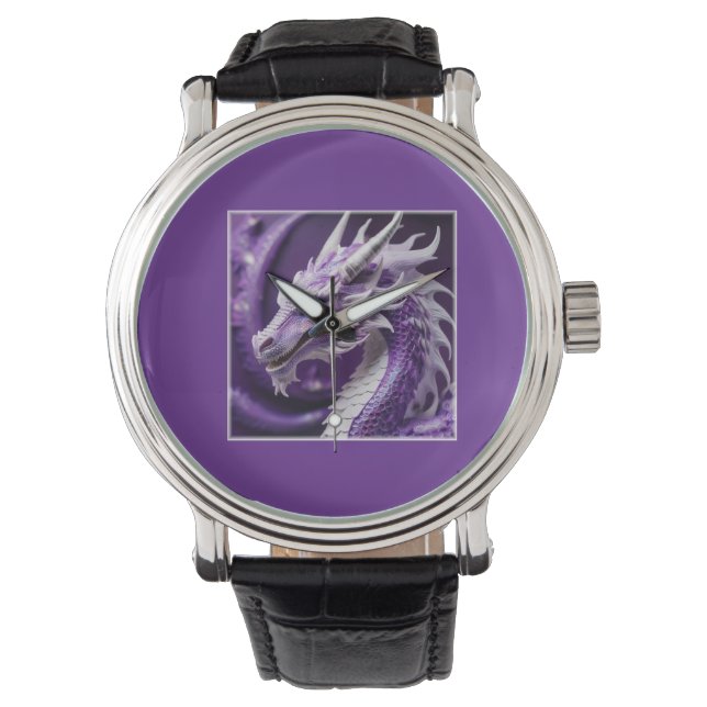 Fantasy Portrait Of A Purple & White Dragon Watch (Front)