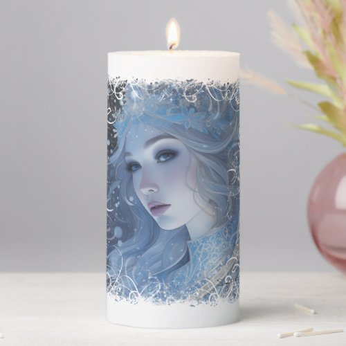 Fantasy Portrait of the Winter Snow Queen Pillar Candle