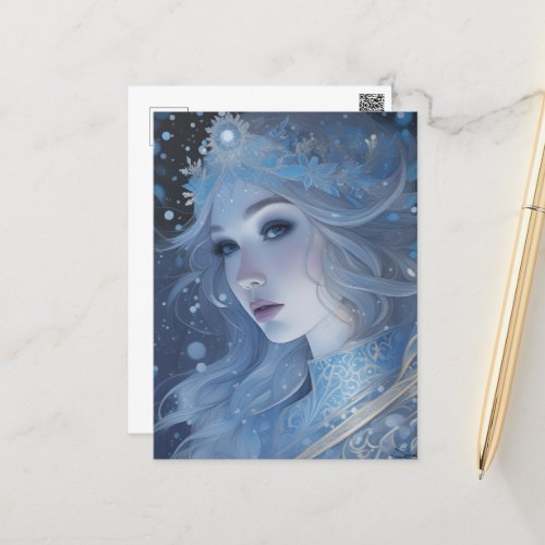 Fantasy Portrait of the Winter Snow Queen Postcard