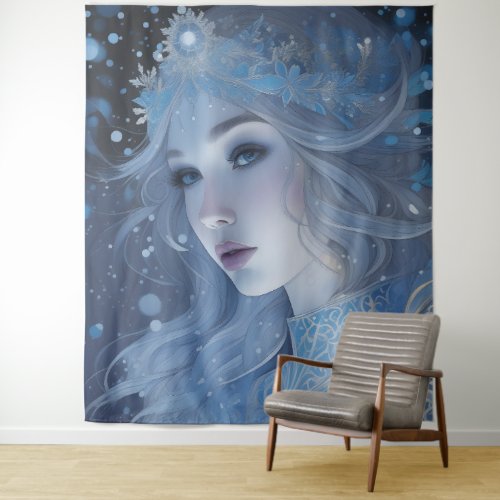 Fantasy Portrait of the Winter Snow Queen Tapestry
