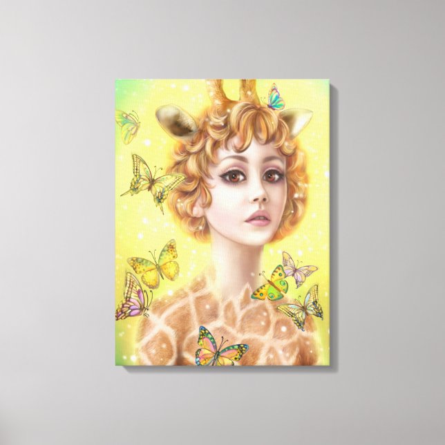 Fantasy portrait woman giraffe canvas print (Front)