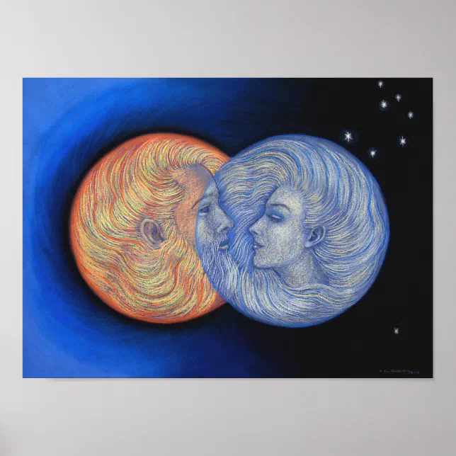 Fantasy Poster Sun Moon romantic God Goddess Art | Zazzle