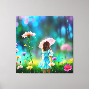 *~ Fantasy  Pretty AP56 Little Girl Giant Flower Canvas Print