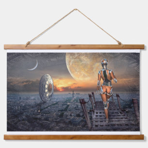 Fantasy Pretty Model Woman Moon Star Space Walker Hanging Tapestry