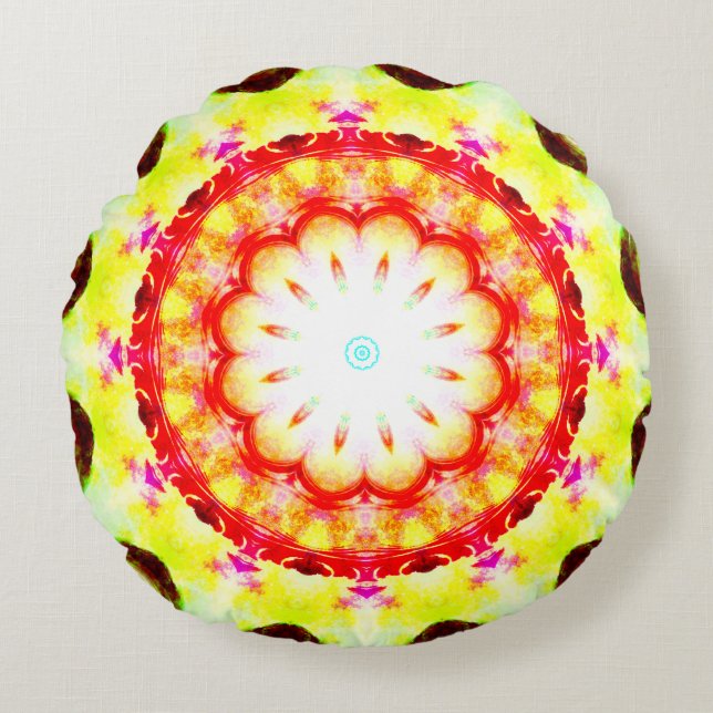 Fantasy Priest Mage Magcial Vibrant Mandela Round Pillow (Front)