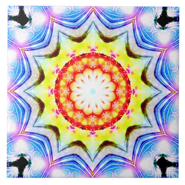 Fantasy Priest Mage Magical Vibrant Mandela Ceramic Tile (Front)