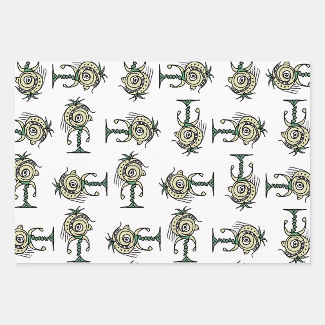 Fantasy proud alien robot cartoon motif pattern wrapping paper sheets (Front)