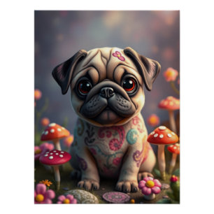 Fantasy Pug Puppy Art Poster
