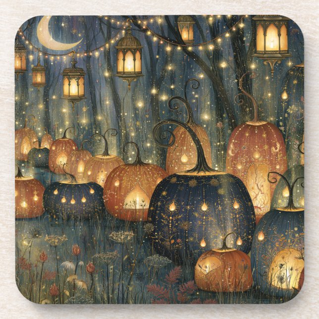 Fantasy Pumpkins and Lanterns Mystical Beverage Coaster (Front)